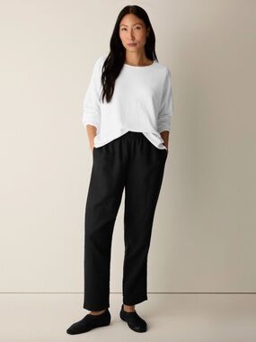 NWT Eileen Fisher Organic Linen Tapered Pant - Black, Petite Small PS